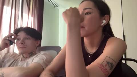 Snapshot of merrieflaggs chatting on 07/18/26, 03:38 Alex and Mila online show from 07/18/26, 03:38