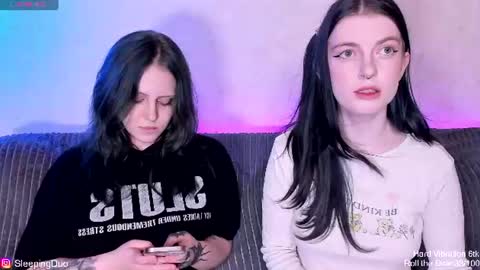 Snapshot of sleepingduo chatting on 07/23/26, 07:45 Hi We are Iva and Angela Nice to meet u 3 online show from 07/23/26, 07:45